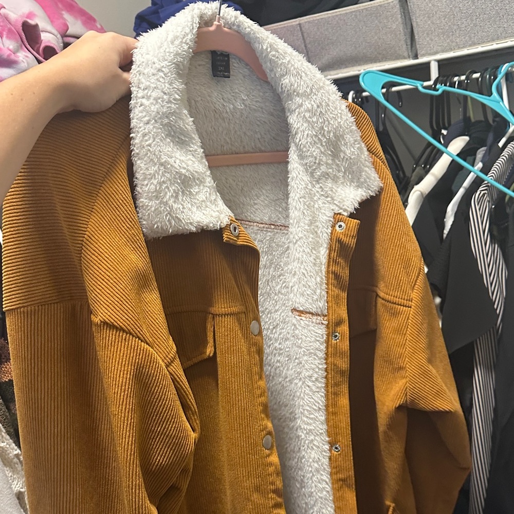 SHEIN Tan Teddy Jacket with White Lining